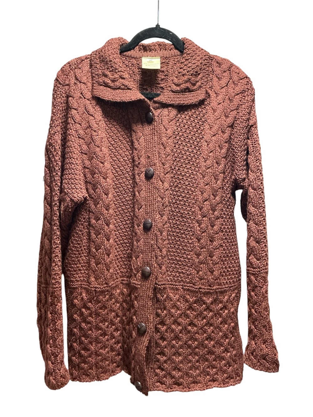 Women’s Emerald Isle Brown Fishermans Cable Knit Cardigan Sweater XL